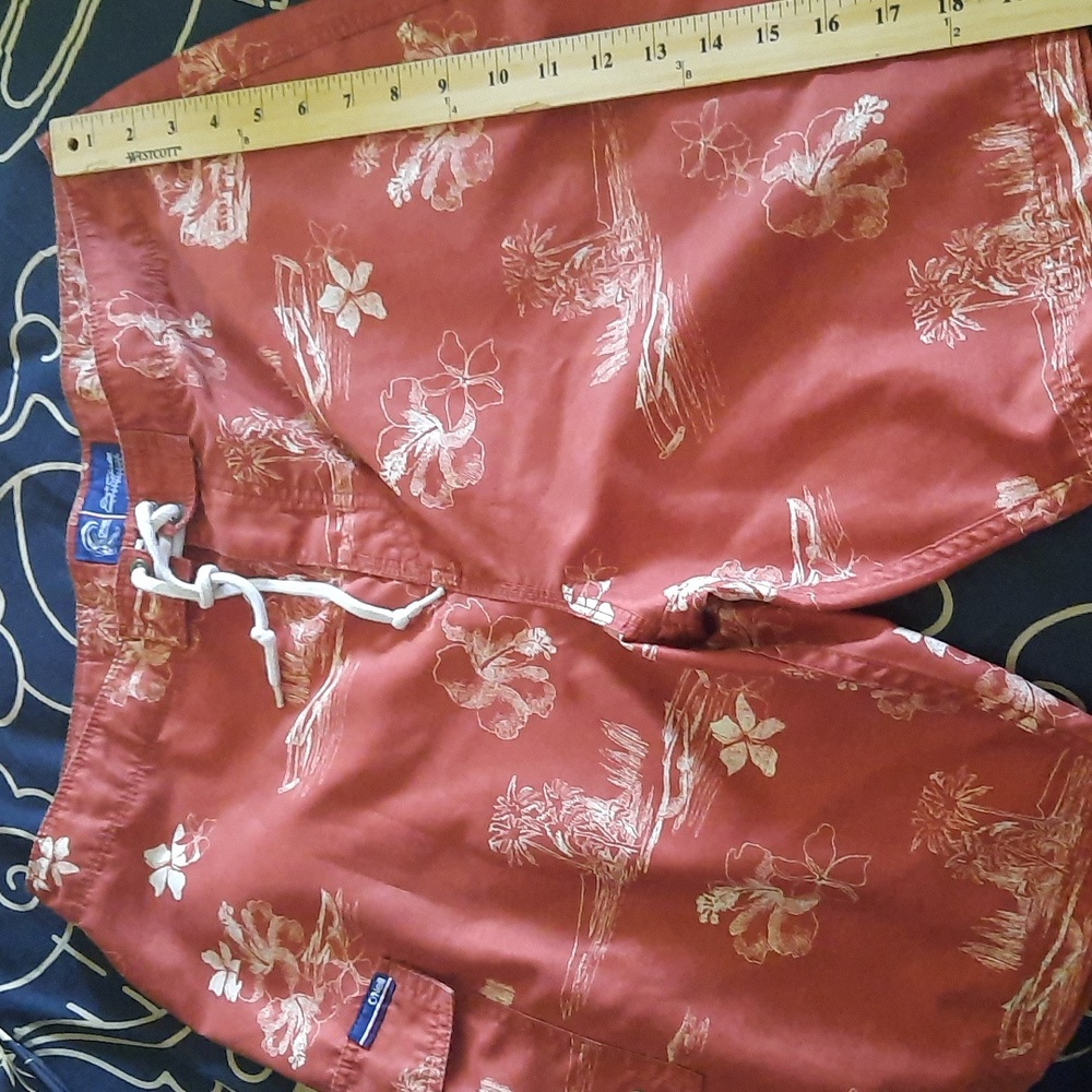 O'Neill Dark Orange Board Shorts with Tropical Design Size 34 Swim Trunk